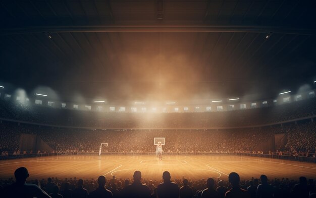 Terrain de basket-ball avec des fans de gens Arène sportive Fond de rendu 3D photoréaliste