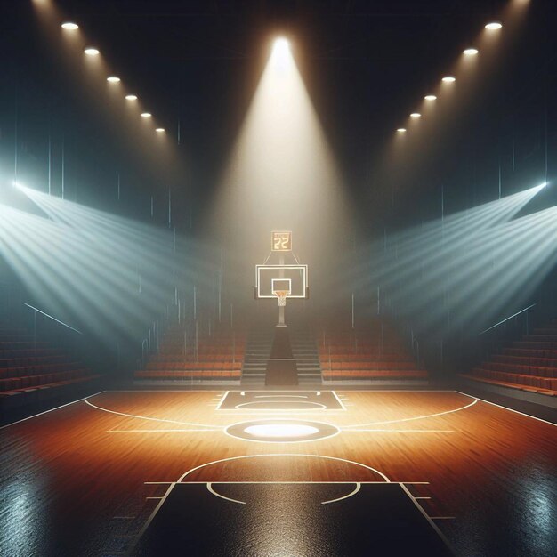 Photo un terrain de basket avec un cerceau de basket au milieu de l'image