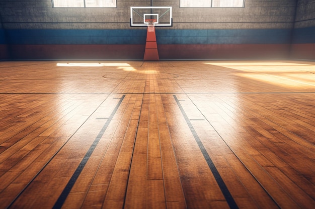 Terrain de basket avec cerceau rouge et sol blanc