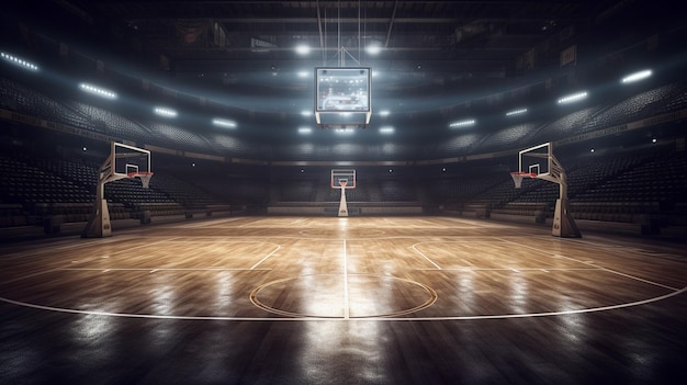 Terrain de basket avec un tableau de bord au milieu