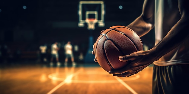 Terrain d'entraînement Joueur de basket-ball avec ballon dans un stade professionnel