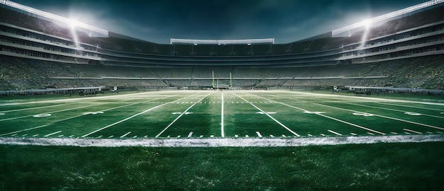 Terrain de football éclairé par les lumières du stade Générative ai