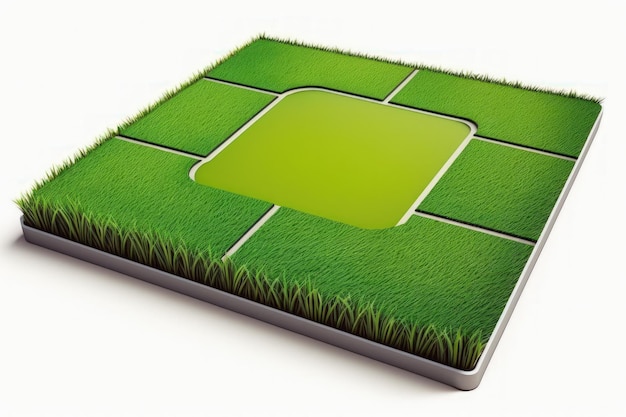 Terrain de football en gazon artificiel en vert sur fond blanc.