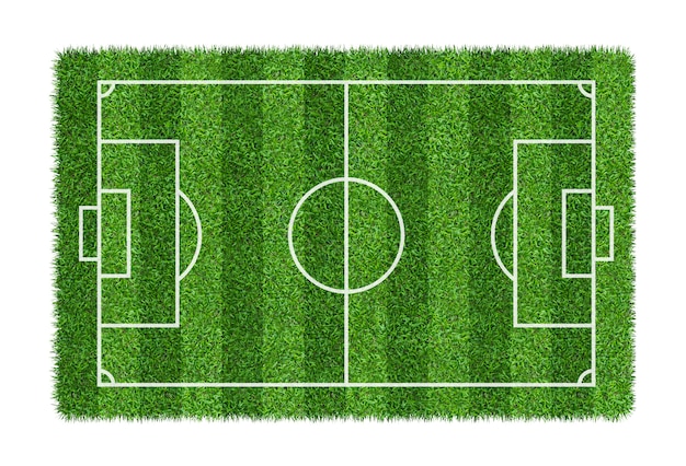 Terrain de football ou terrain de football sur la texture du modèle d&#39;herbe verte isolé sur fond blanc.