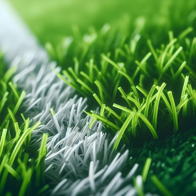 Un terrain de football vibrant avec des lignes blanches sur une herbe artificielle luxuriante