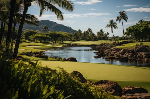 Photo un terrain de golf exubérant dans les collines de bophut, en thaïlande