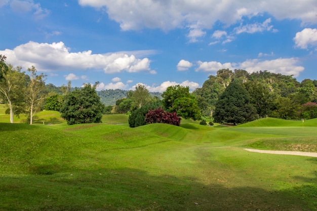 Terrain de golf où le gazon est beau et vert Le golf est un sport à jouer sur le gazon