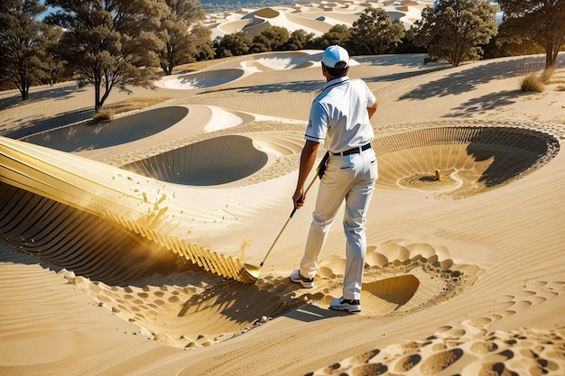 Terrain de Golf avec Véhicule de Golf