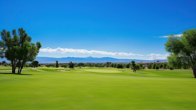 Photo terrain de golf vert vue sur le temps clair
