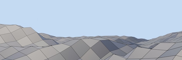 Terrain de polygone de grille de montagne topographique en rendu 3D