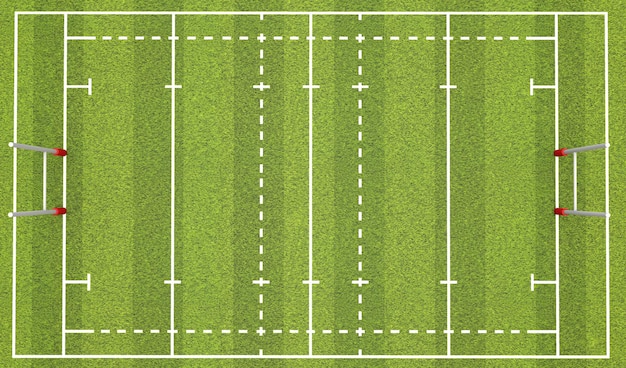 Photo terrain de rugby avec lignes et buts rendu 3d