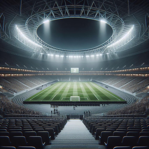 Photo un terrain de stade de football vide vue rapprochée