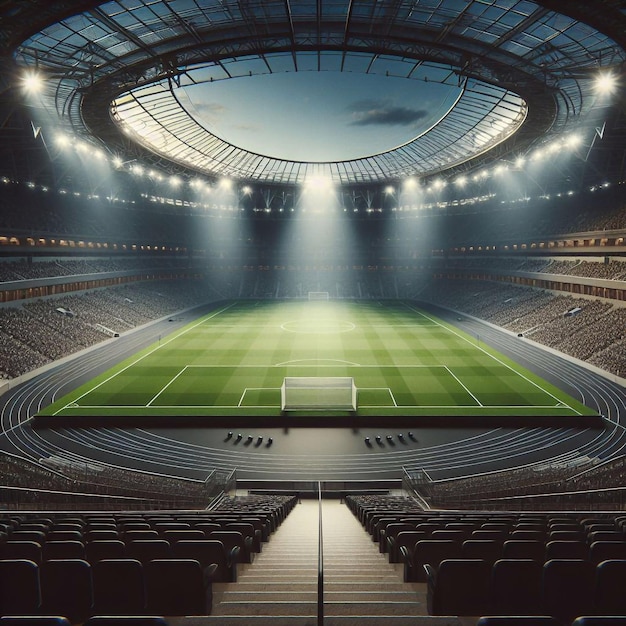 un terrain de stade de football vide vue rapprochée