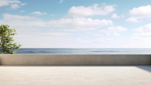 Terrasse en béton vide avec un mur de bâtiment sur la mer