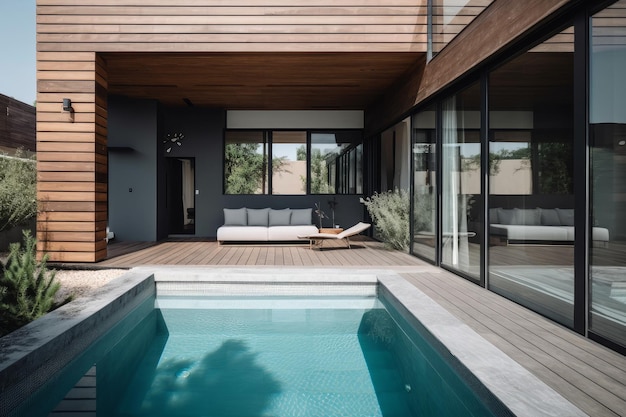 Terrasse bois propre piscine Générer Ai