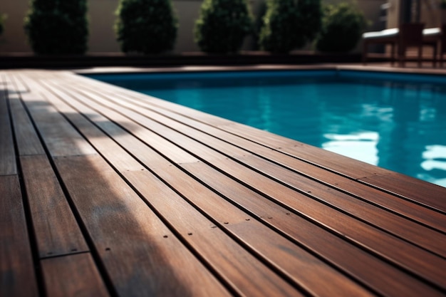 Photo terrasse en bois vide avec piscine