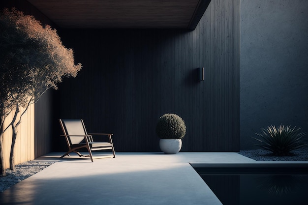 Terrasse moderne avec piscine et fauteuil extérieur génératif AI