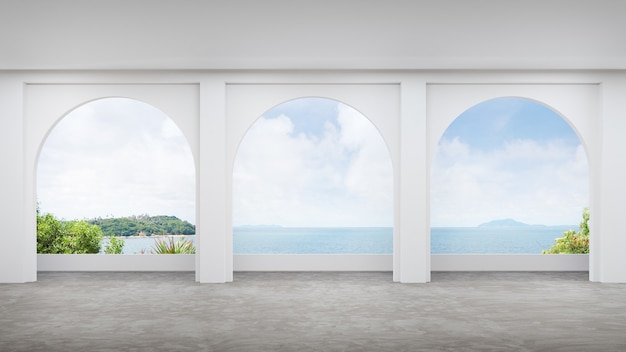 Terrasse de sol en béton vide dans une maison moderne.