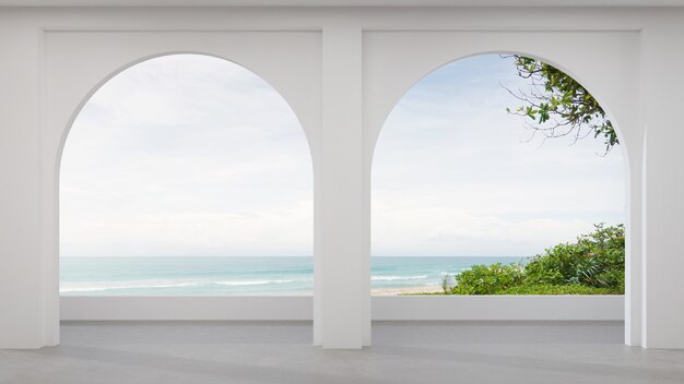 Terrasse de sol en béton vide dans une maison moderne.