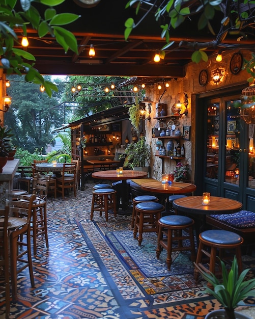 Photo une terrasse sur le toit illuminée à l'arrière-plan étincelant