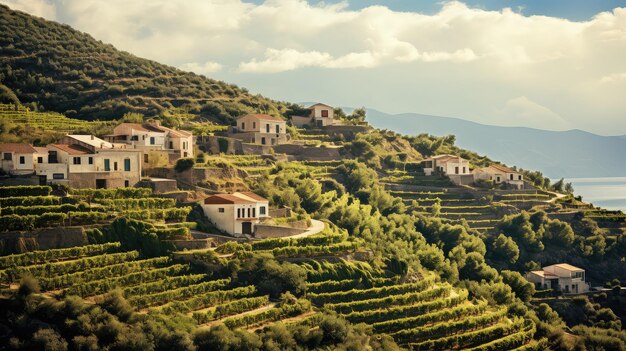 Photo terrasse de vigne grecque d'été illustration nature mer tourisme de montagne terrasse méditerranéenne terrasse d'été terrasse de vignoble grecque