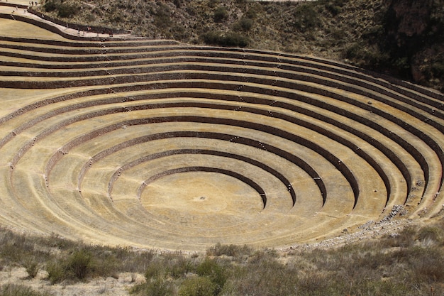 Terrasses circulaires de cultures de pommes de terre Moray au Pérou