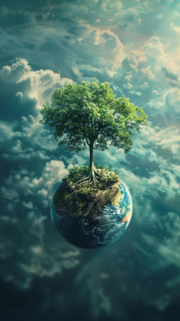 la terre avec un arbre au-dessus