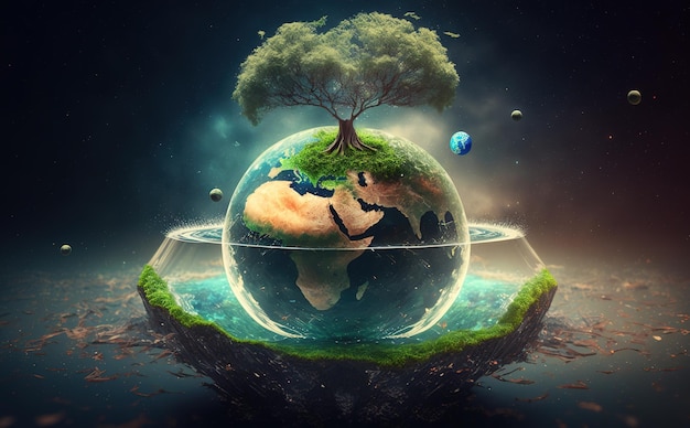 Une terre avec un arbre dessus le jour de la terre