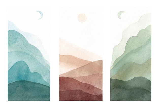 Terre cuite blush rose ivoire beige aquarelle Illustration et montagnes abstraites sur fond blanc aquarelle illustration dessinée à la main