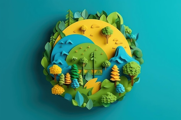 Terre écologique sur fond bleu Jour de la Terre et Journée mondiale de l'environnement Generative Ai