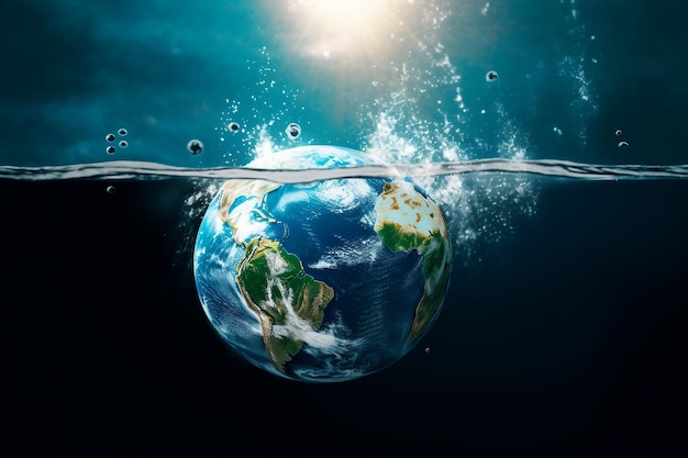 La Terre est allée sous l'eau de l'océan Generative ai
