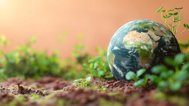 Photo la terre étincelante reposant sur un sol fertile symbolise l'espoir pour l'environnement