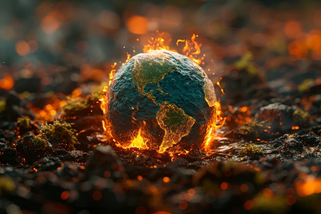 Photo la terre en feu dans le champ