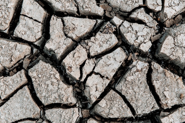 Terre fissurée, sol fissuré. texture de la terre desséchée grungy dry cracking. Effet de réchauffement climatique. Fermer