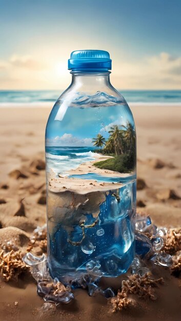 Photo la terre fond en captivité dans une bouteille de plage