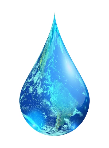 Terre en goutte d'eau sur blanc avec chemin de coupure Concept de la journée de la Terre et protection de l'environnement Éléments de cette image fournis par la NASA Journée mondiale de l'eau