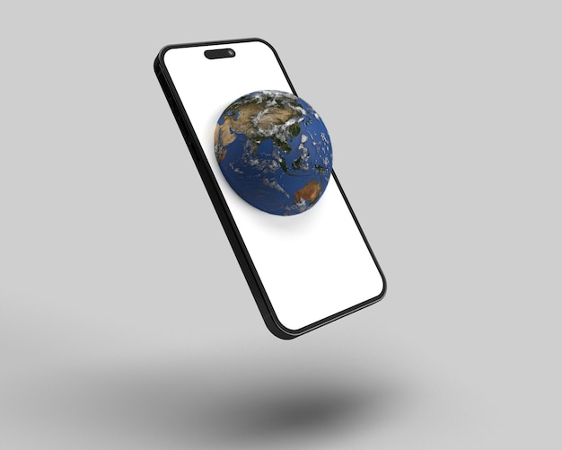 Terre monde planète carte globale smartphone technologie mobile réseau de communication électrique sauver la terre