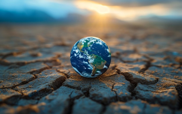 Photo terre à petite échelle sur un sol fissuré mettant l'accent sur l'évolution du climat