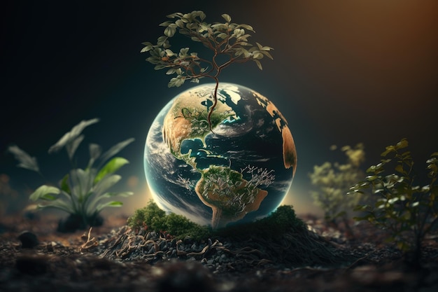 La Terre avec des plantes vertes autour d'elle Concept du Jour de la Terre