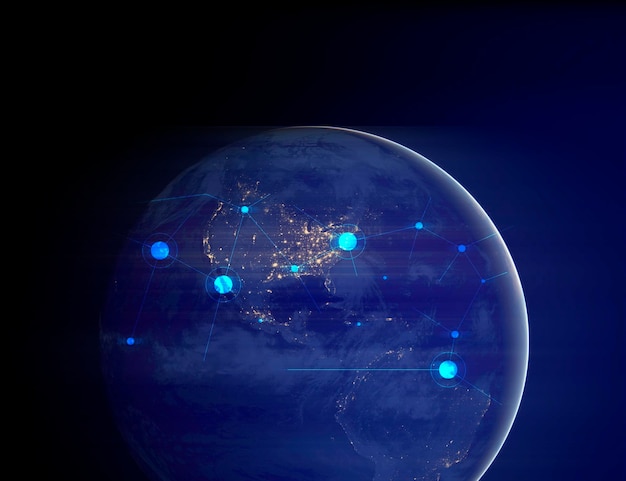 Terre et réseau de satellite Internet pour le stockage en nuage de données telecomglobe du réseau mondial 5g de communication de données sociales Élément de ces images fournies par la NASA