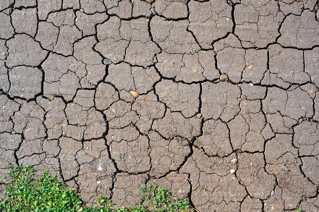 Photo terre sèche, boue, texture du sol fissurée, contexte de la saison de sécheresse, terre sèche et fissurée sèche en raison du manque de