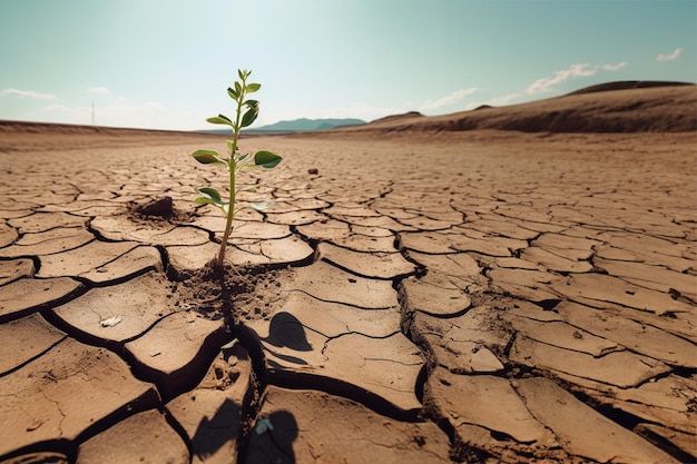 Terre sèche et plante mourante été chaud causé par El Nino