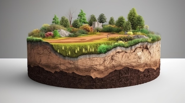 Terre terre Couches de sol Illustration 3D sol rond coupe transversale flotteur paysage fantaisie île flottante