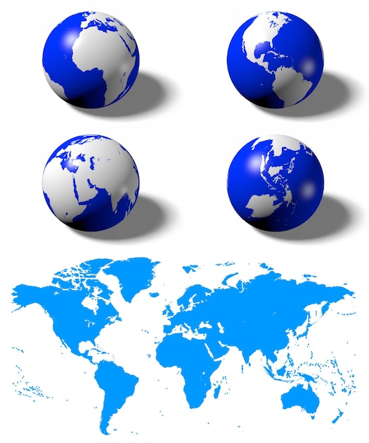 Terre tridimensionnelle et plate isolée sur fond blanc