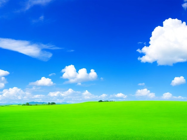 Terre verte ciel bleu nuage blanc fond de paysage