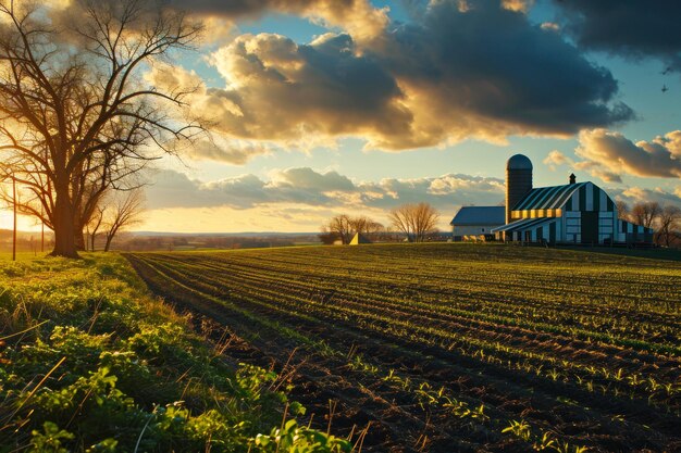 Photo des terres agricoles sur le fond d'un champ labouré