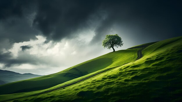 Terres vertes avec un paysage arboré