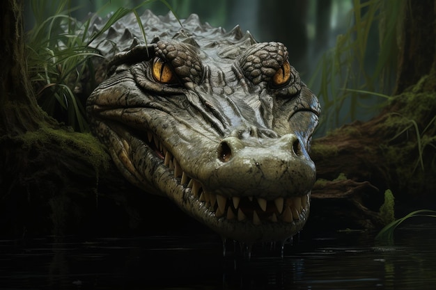 Tête d'alligator écailleuse Reptile tropical sauvage Générer Ai