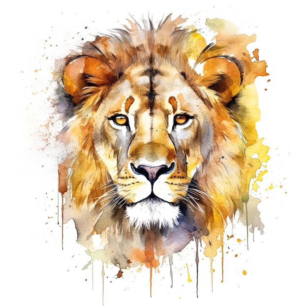 Tête aquarelle de lion Illustration AI GenerativexA