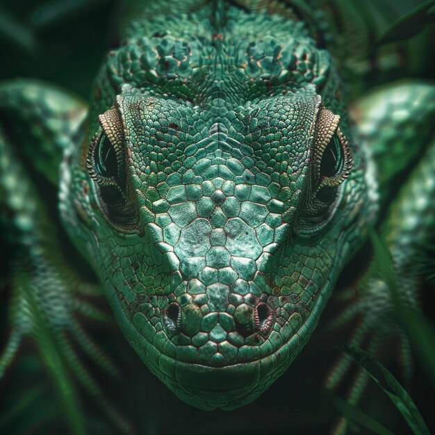 Photo une tête de caméléon vert avec les mots dessus